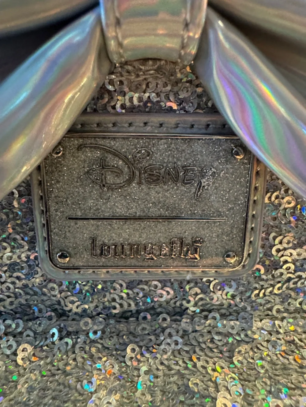 Disney Silver Sequin Mini Backpack with Holographic Bow and Ears